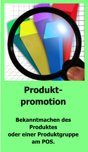 Produkt- promotion  Bekanntmachen des  Produktes  oder einer Produktgruppe  am POS.